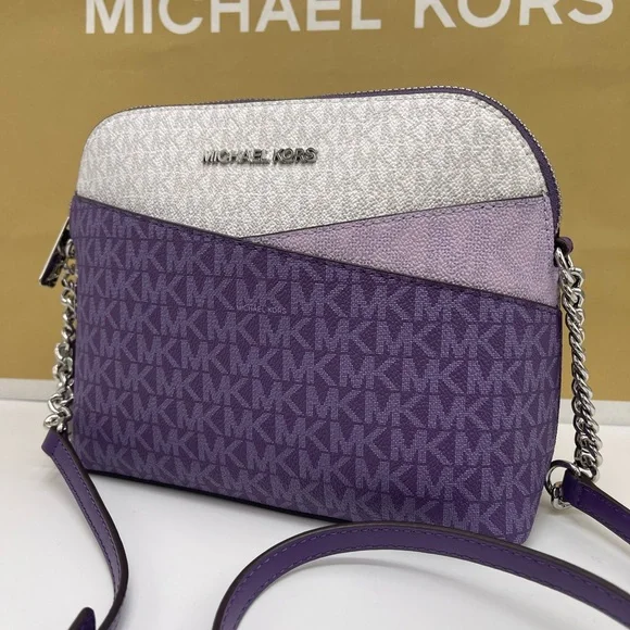 MICHAEL KORS Jet Set Travel Color-Block Signature Logo Crossbody BagDark Purple